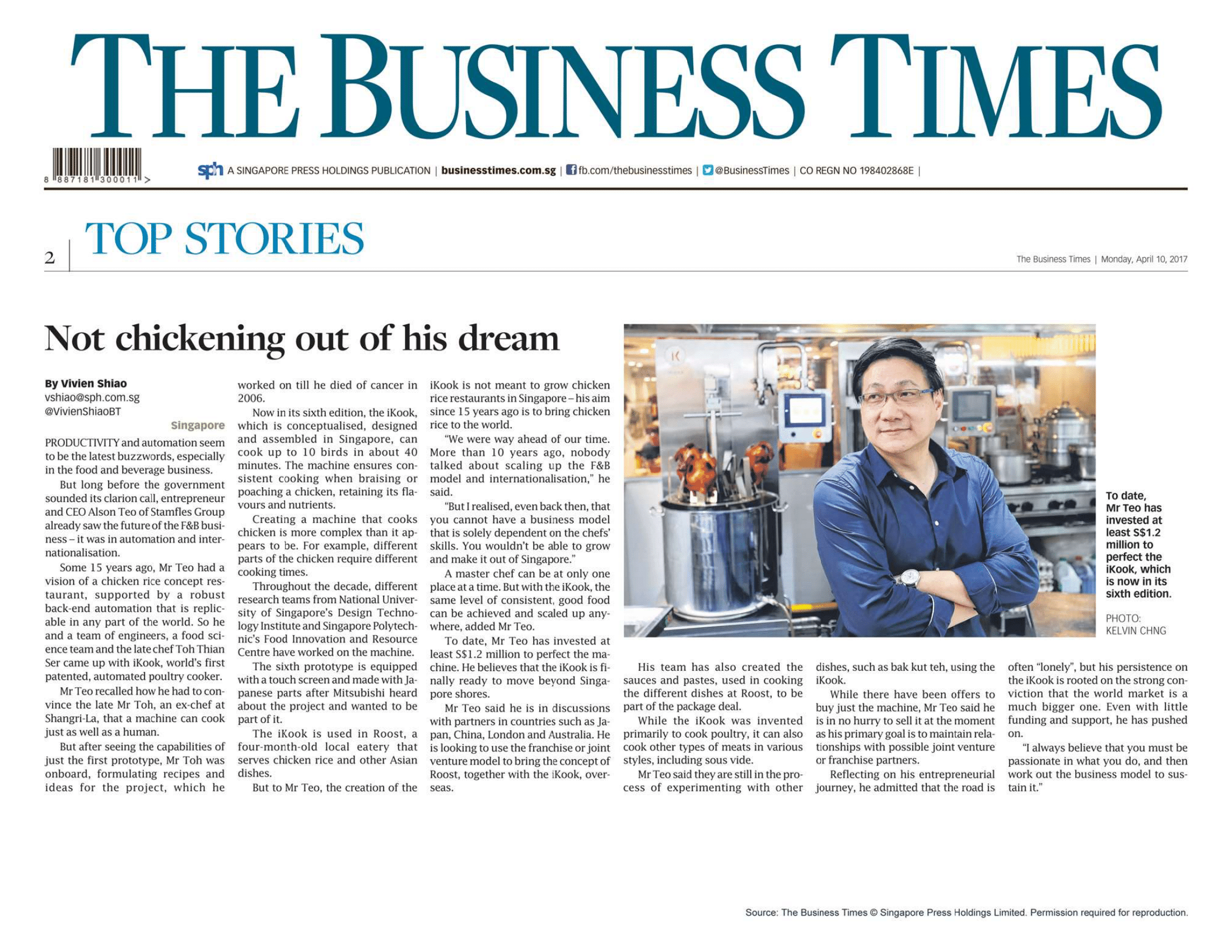 business times not chickening out of his dream